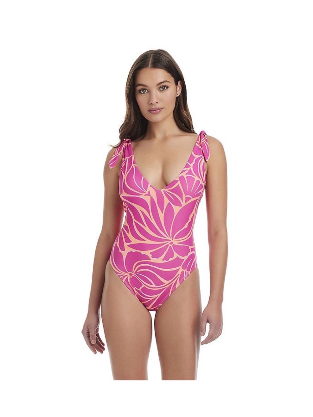 Sanctuary- Women’s Pink Floral One-Piece Swimsuit with Tie Straps
